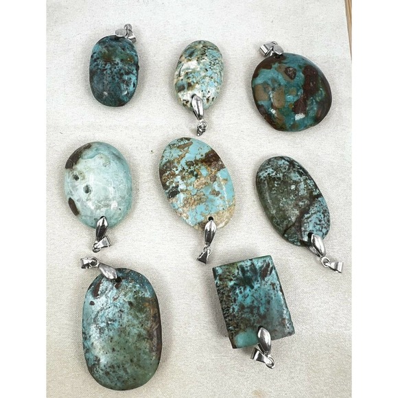 8 Natural Persian Turquoise Pendants Metal Stainless Steel Hook Bulk Lot - Picture 1 of 11